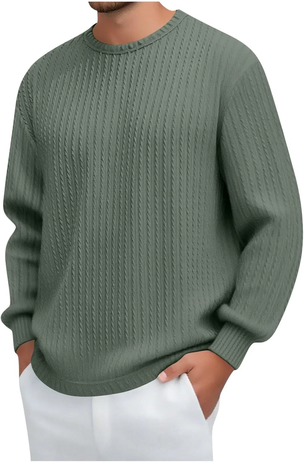 Мужская длинная футболка с высоким воротом Stretch Textured Knit, Army Green