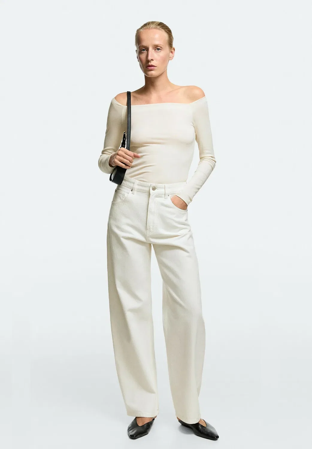 Джинсы с высокой талией, облегающего кроя - свободные джинсы Massimo Dutti, White — фото 2