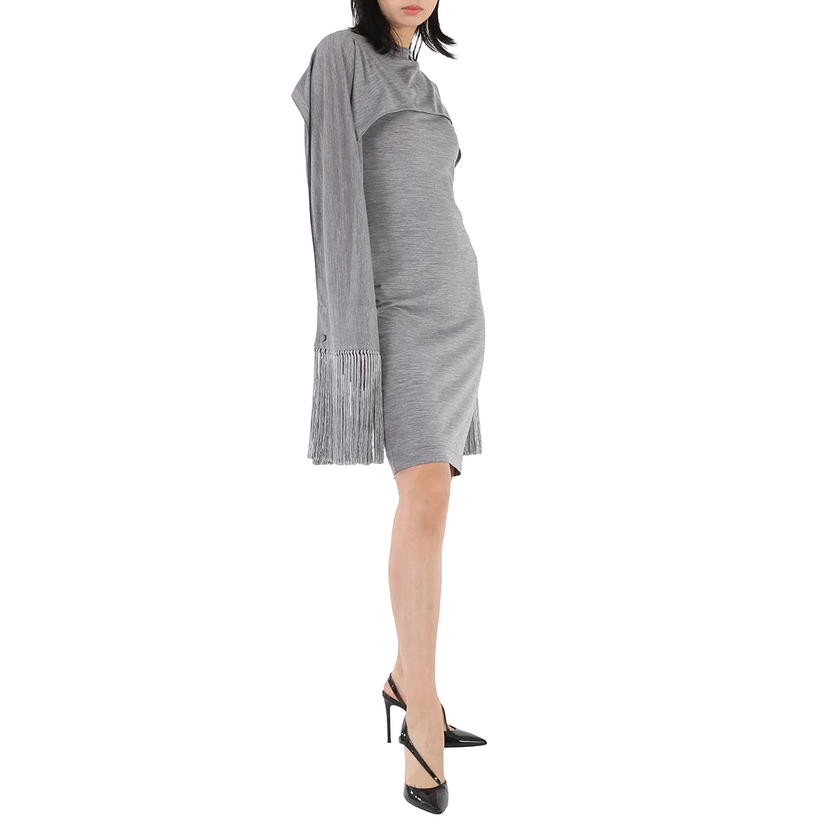 Платье без рукавов из мериносовой шерсти Cloud Grey Merino Wool Sleeveless Dress With Fringed Capelet Burberry, Cloud Grey — фото 2