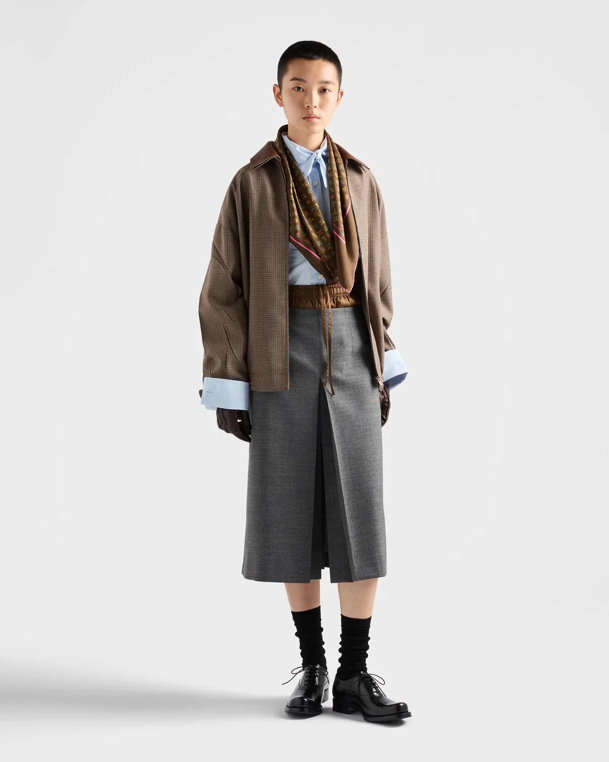 Куртка-блузон шерстяная с узором "гусиные лапки", Prada, коричневый — фото 2
