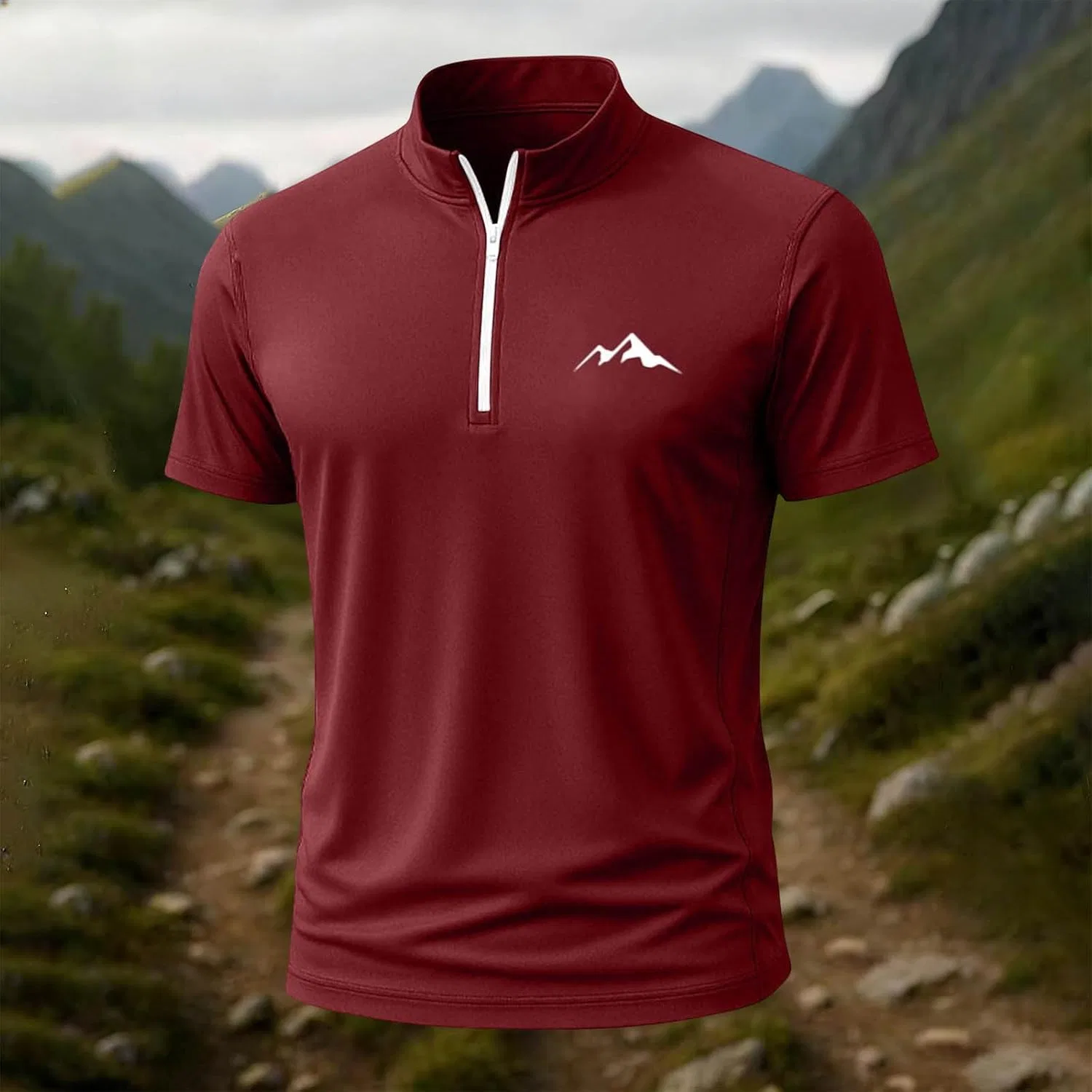Мужская атлетическая футболка с четверть-застежкой-молнией Quick Dry Moisture Wicking, Red — фото 3