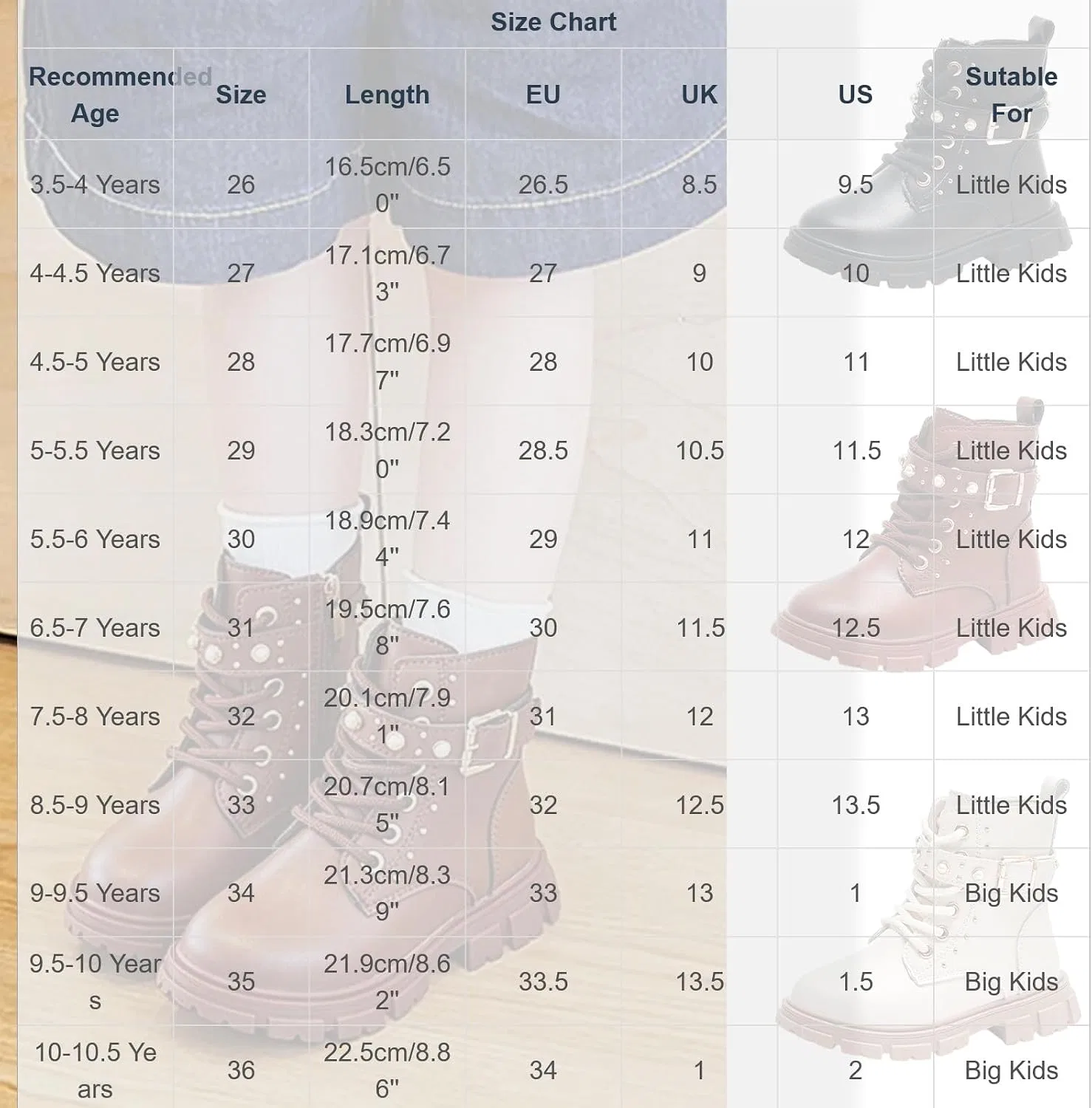 Детские ботинки для девочек на шнуровке с молнией SHOPESSA, Beige — фото 4
