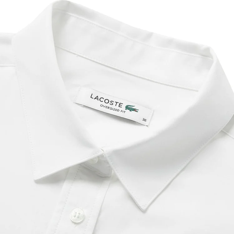 Женская рубашка LACOSTE с лацканом умеренной длины, универсальный стиль, белый (White 001) — фото 3