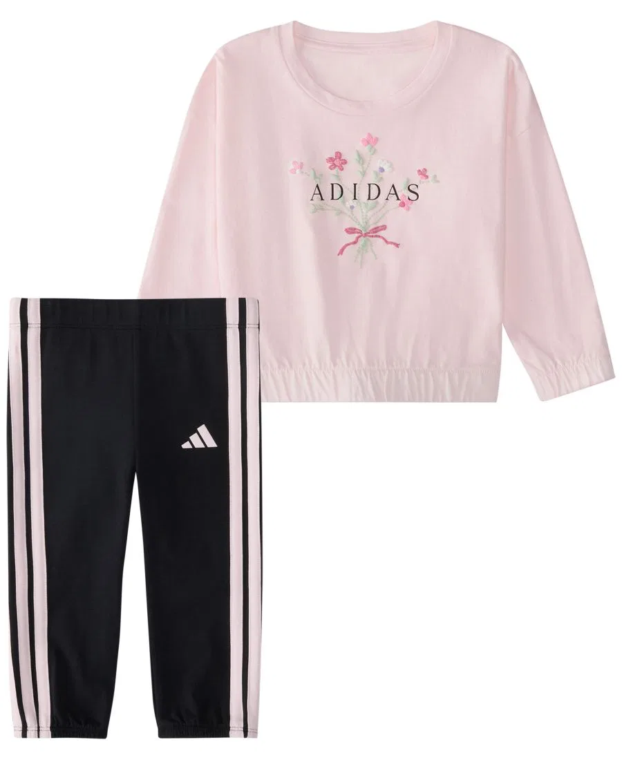 Комплект из лонгслива и брюк с принтом adidas, Pink Black