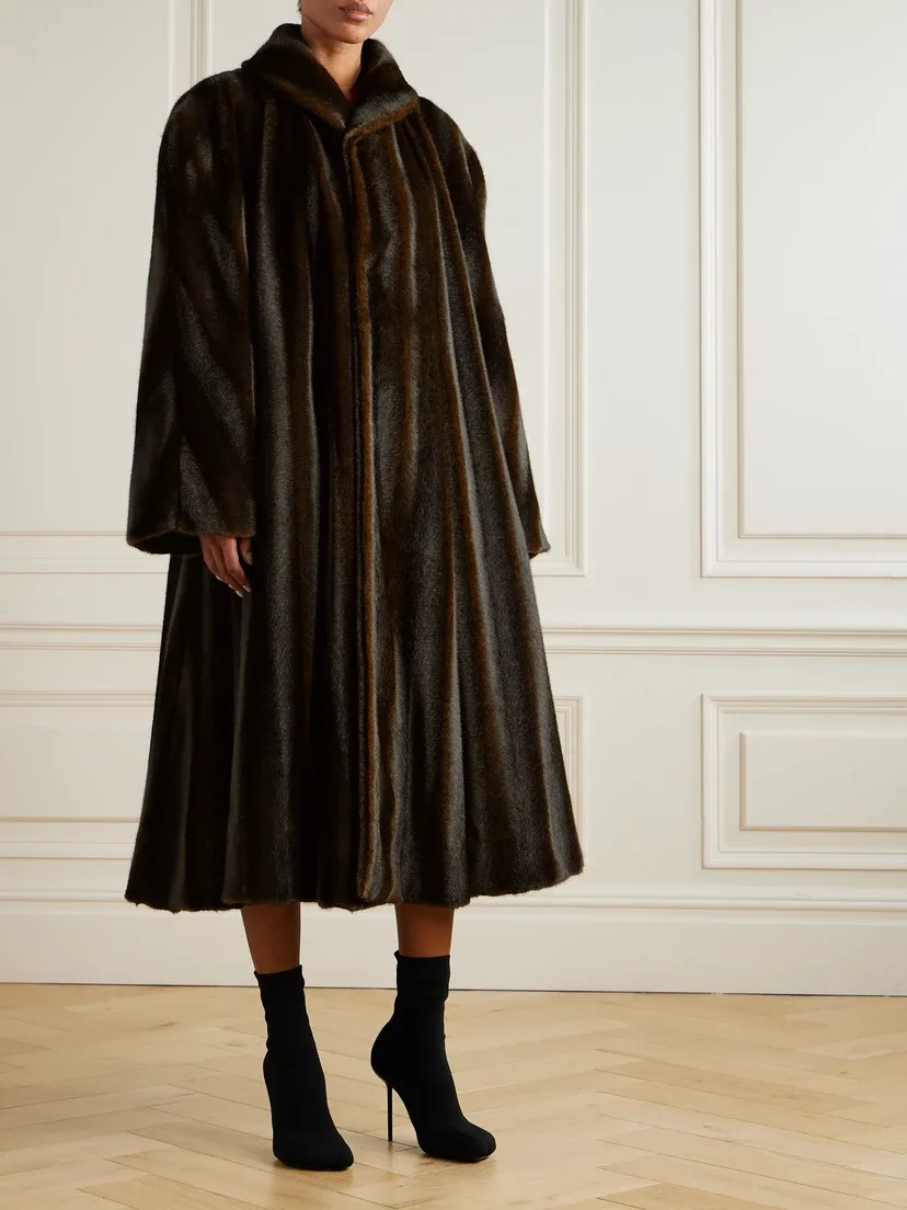 Плюшевое пальто с поясом BALENCIAGA, коричневый — фото 3