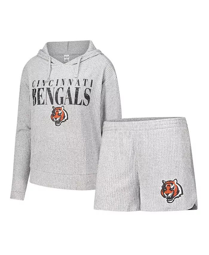 

Женский серый комплект из футболки и шорт с капюшоном Cincinnati Bengals Juniper с длинным рукавом Concepts Sport