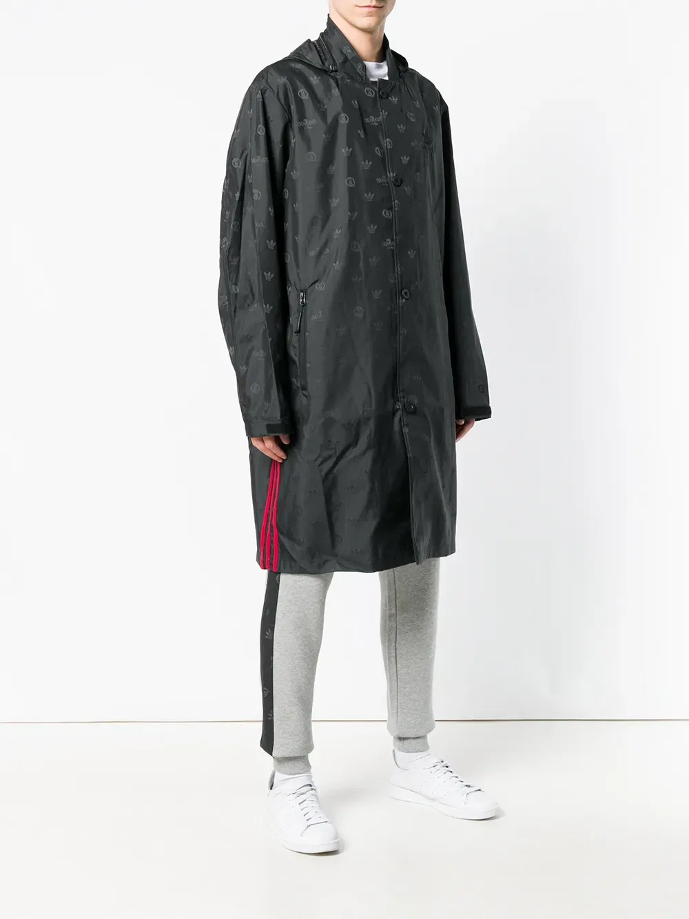 Длинный фирменный дождевик Adidas, черный — фото 3