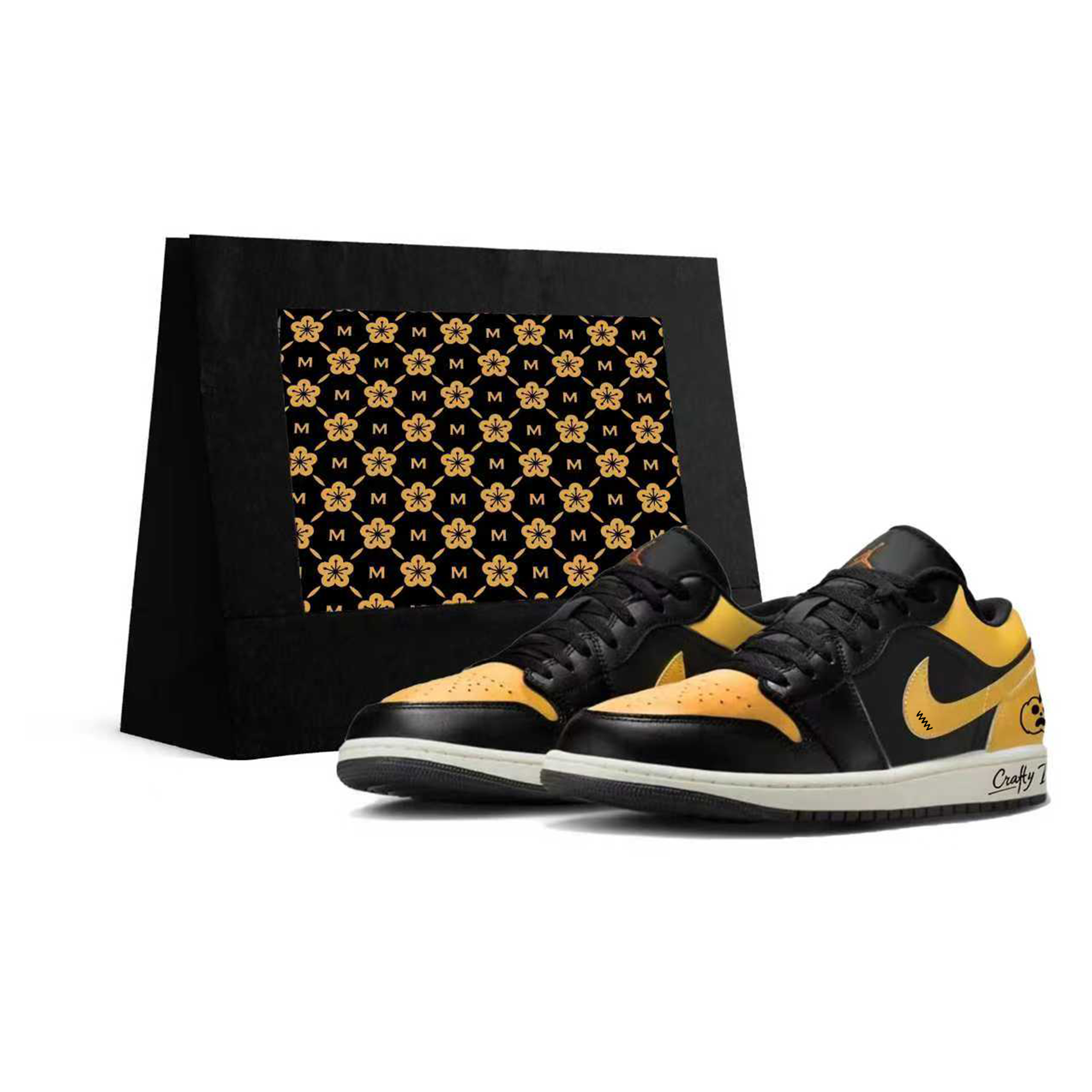 

Air 1 Ghost устойчивые к истиранию низкие баскетбольные кроссовки Unisex в винтажном стиле Jordan, черный/желтый