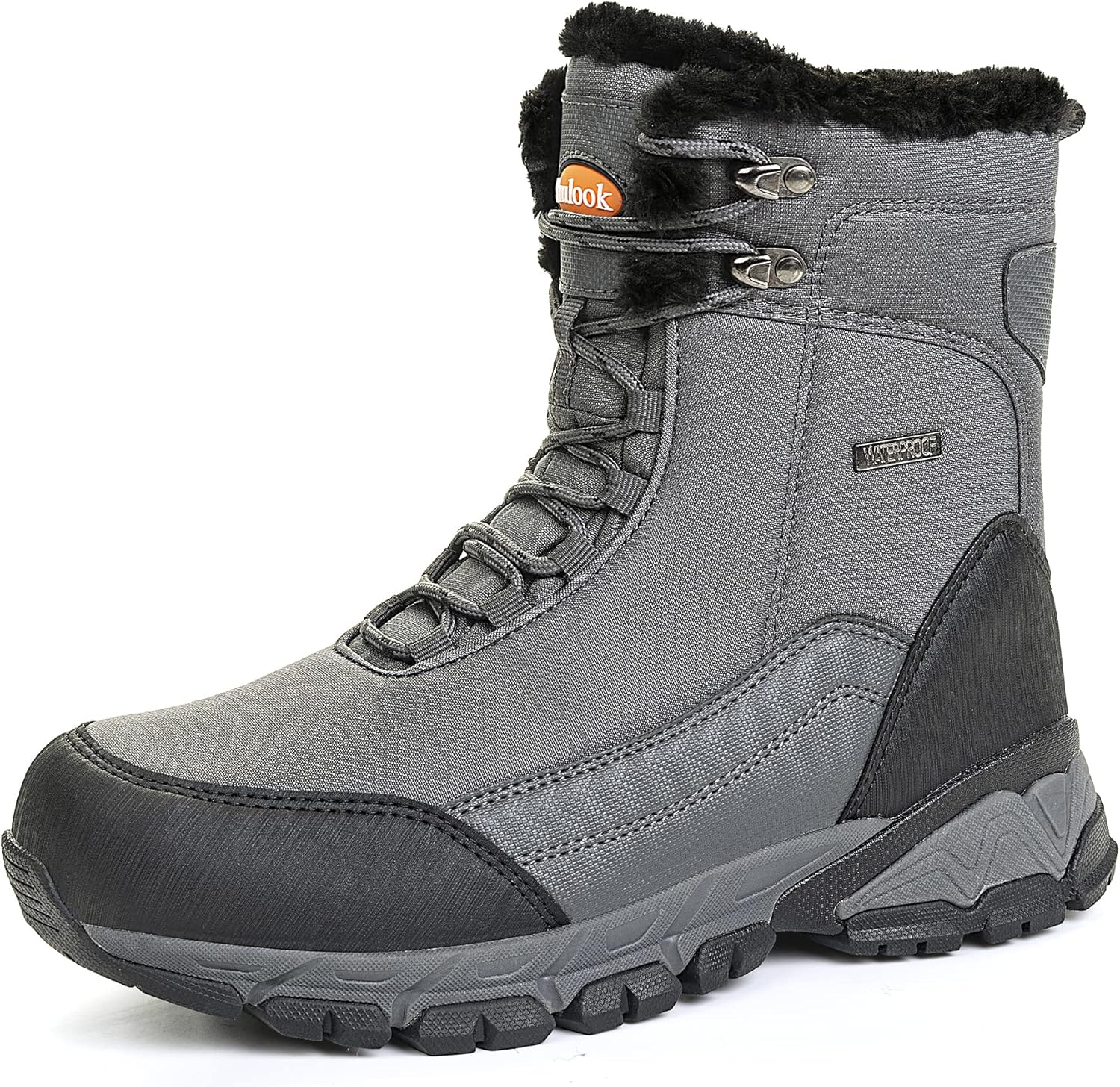

Мужские зимние ботинки SHULOOK водонепроницаемые, с утеплителем из меха, зимние походные ботинки, противоскользящие, высокие на щиколотку, для работы, походов и трекинга, серый