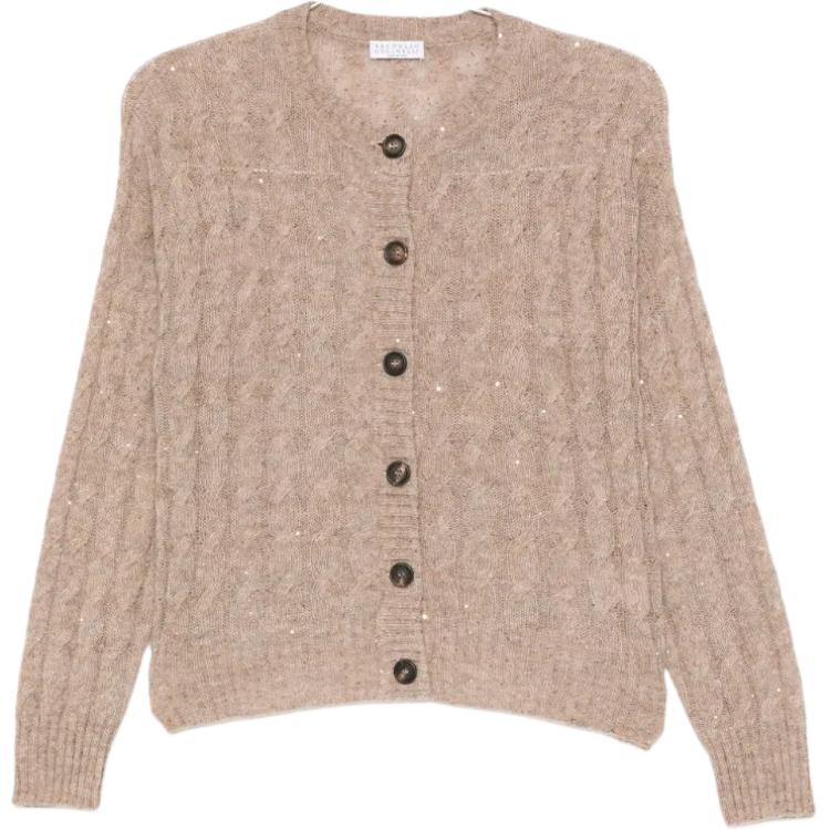 

Кардиган с пайетками и косой вязкой Brunello Cucinelli, коричневый