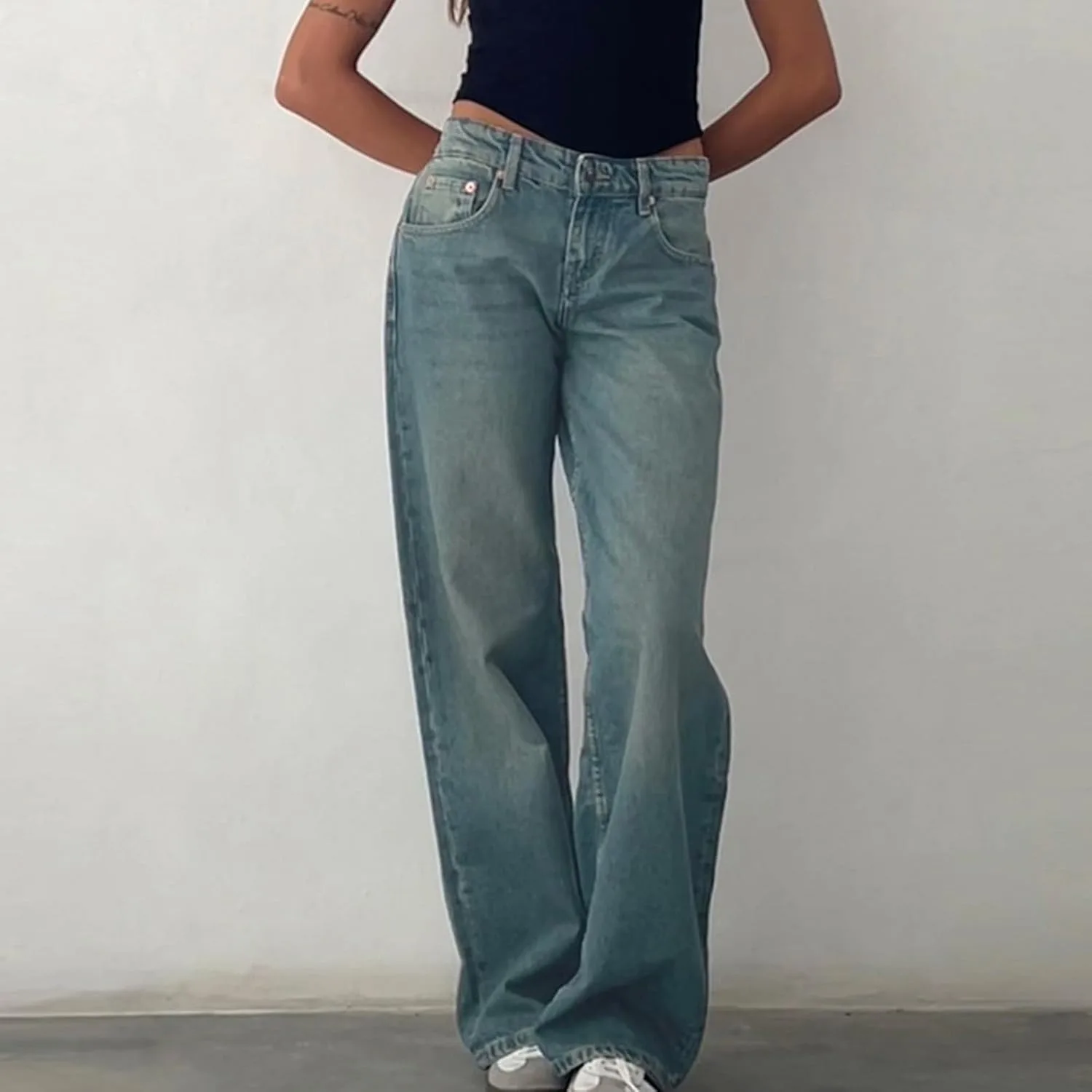 Женские джинсы классические mid waist широкие — фото 3