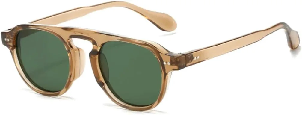 

Ретро-солнцезащитные очки в стиле панк с заклепками, круглые, женские, с защитой от УФ-излучения UV400, мужские, с прозрачными линзами TVTBBVV, Tea Green