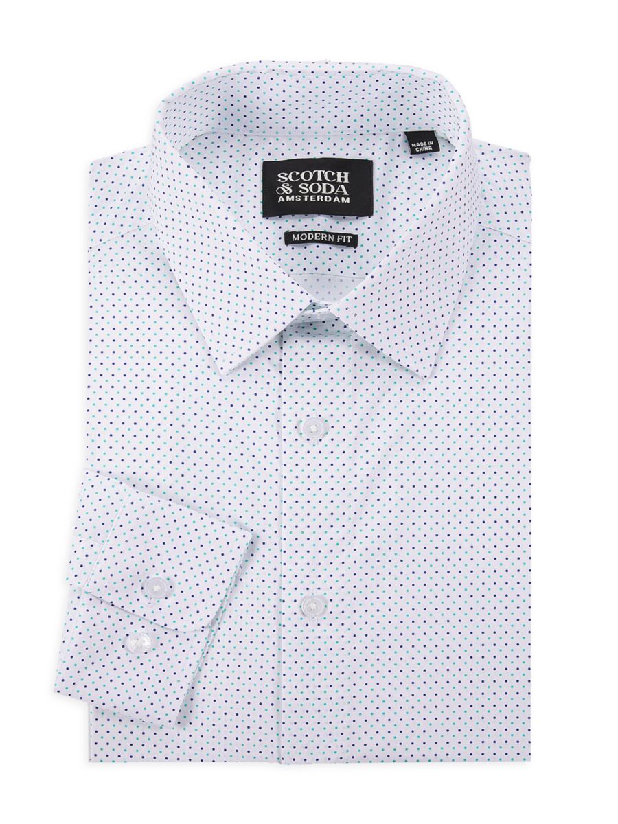 

Рубашка современного кроя из эластичного хлопка с мелким горошком Scotch & Soda, цвет White Blue Multi