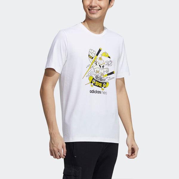 Футболка neo m fd tee 3 graffiti cartoon printing sports round neck short sleeve white Adidas, белый — фото 4