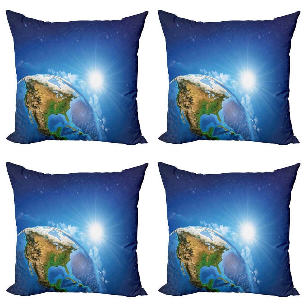 

ABAKUHAUS Earth Набор чехлов для подушек (4 предмета), США в космосе, современная двусторонняя цифровая печать, 45 см x 45 см, синий, зеленый, светло-коричневый