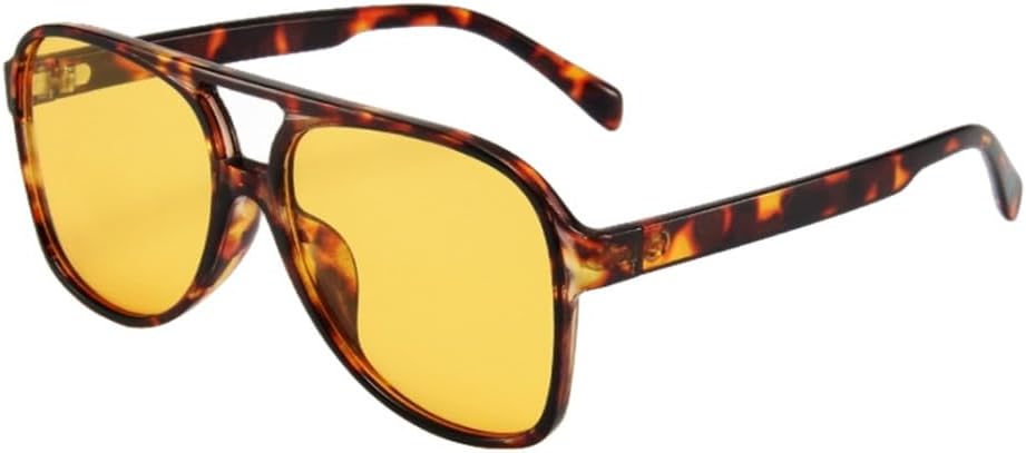 

Классические солнцезащитные очки большого размера для женщин в стиле ретро-винтаж с двойной перемычкой, большие солнцезащитные очки унисекс, желтые очки для вождения MTZJH, Leopard Yellow