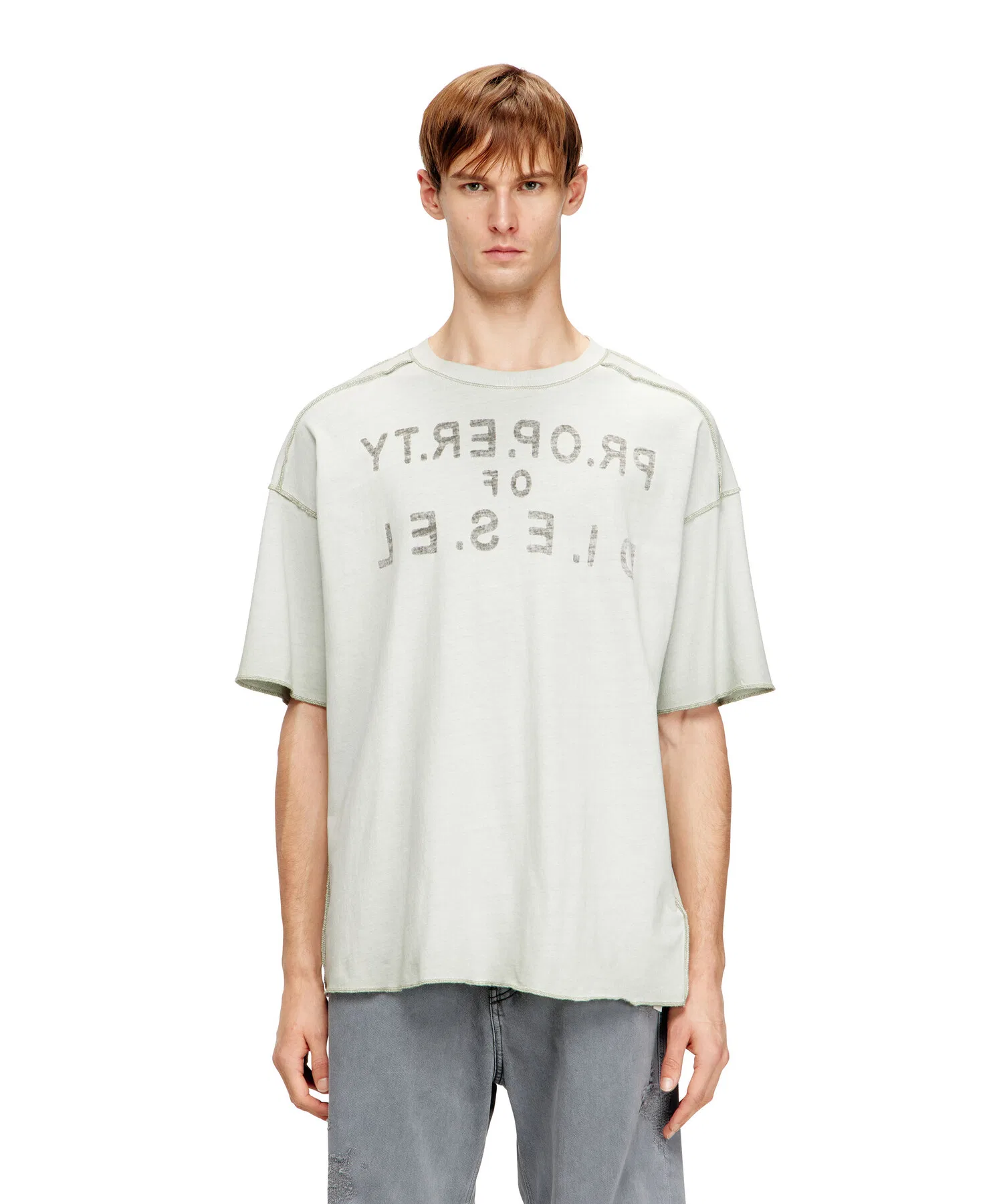Мужская футболка DIESEL T-LOOK с принтом серого цвета