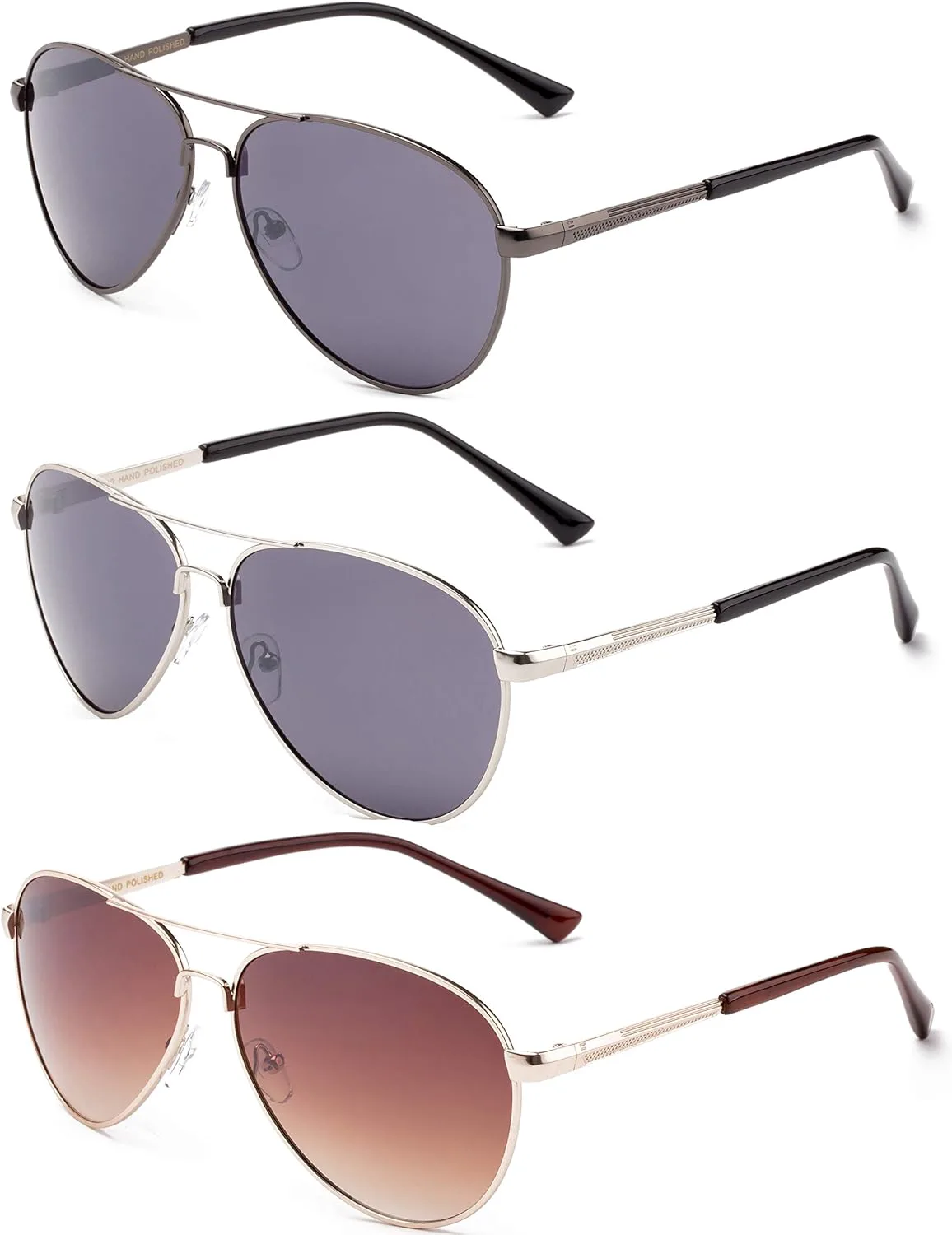 

Набор из 3 солнцезащитных очков-авиаторов Newbee Fashion в металлической оправе для мужчин и женщин, с удлиненными дужками, 3 Pack Gunmetal, Silver & Brown