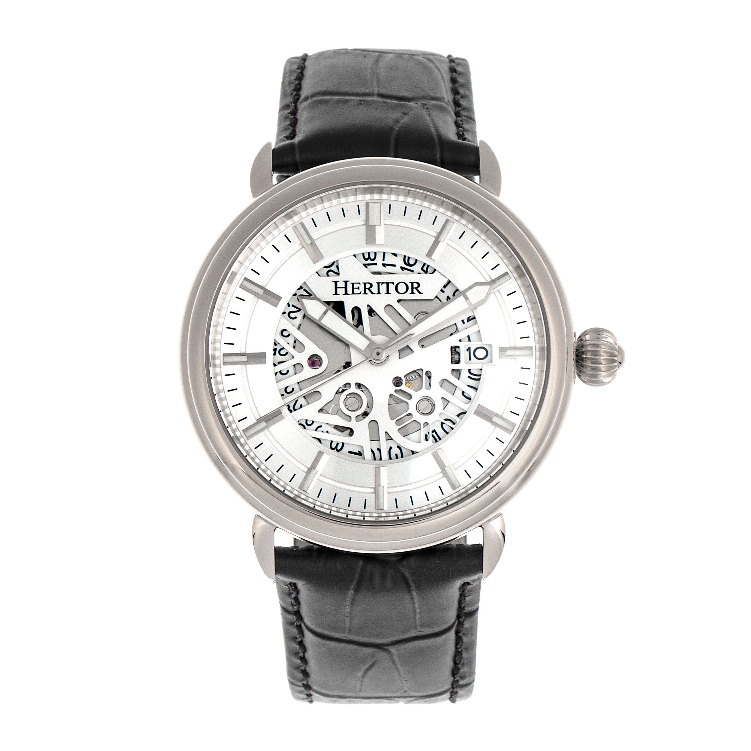 

Часы Mattias с кожаным ремешком и датой Heritor Automatic, белый