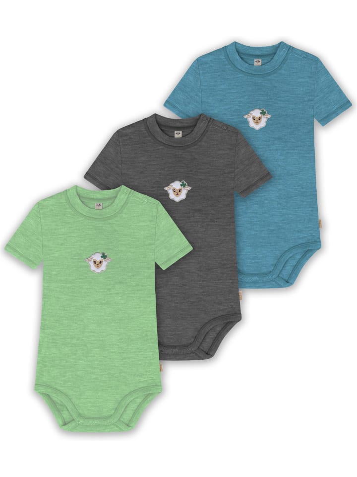 

Normani Outdoor Sports Комплект из 3 детских боди с короткими рукавами из органической мериносовой шерсти для мальчиков и девочек, синего/антрацитового/зеленого цвета