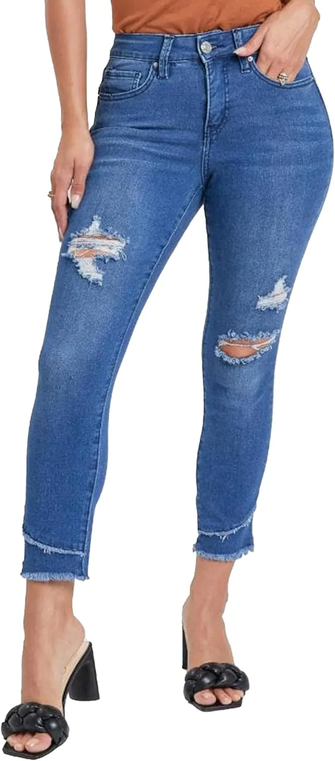 

Royalty for Me Women's Petite Skinny High Rise Ankle Jean с косым двойным потрепанным подолом