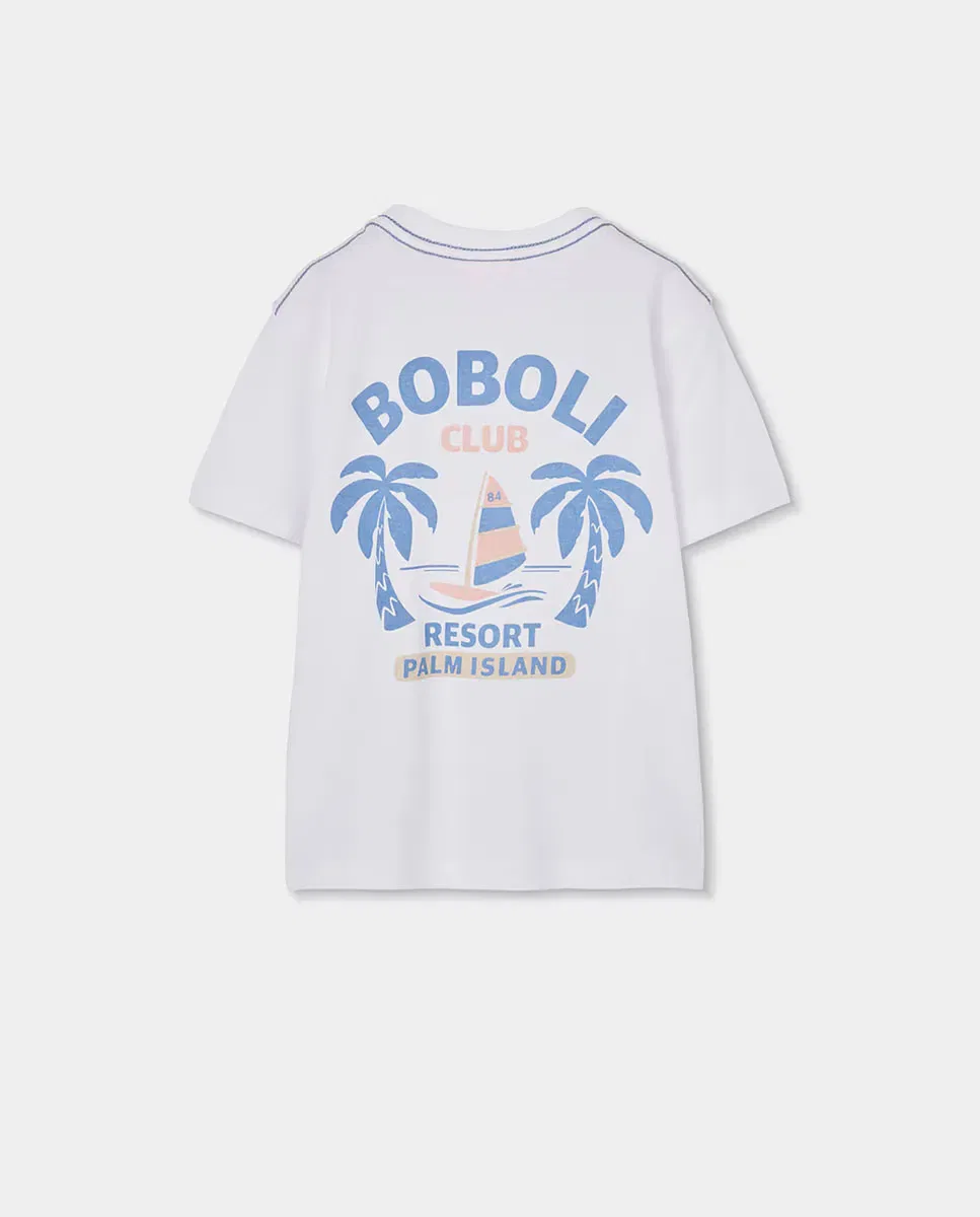 Детская футболка для мальчиков хлопковая Boboli, Blanco / Azul — фото 3