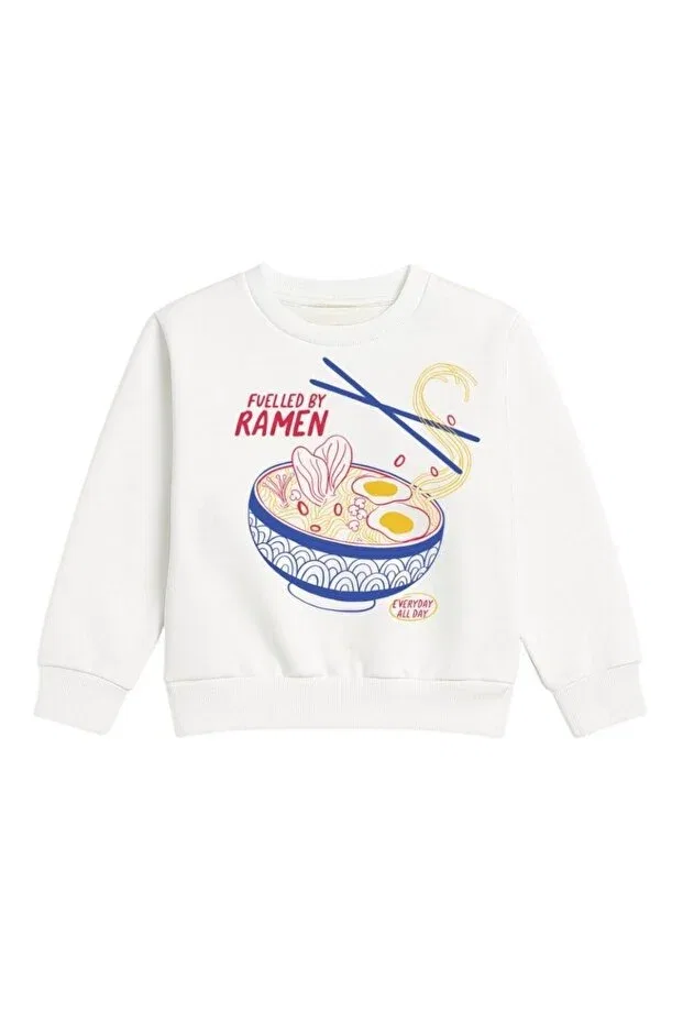 Детские свитшот для девочек с принтом Ramen sweatshirt Petit Coral, Ecru