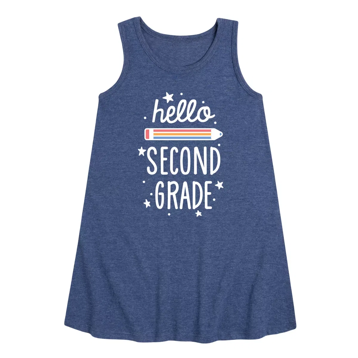Детское платье-трапеция без рукавов Hello Second Grade Instant Message, Heather Navy