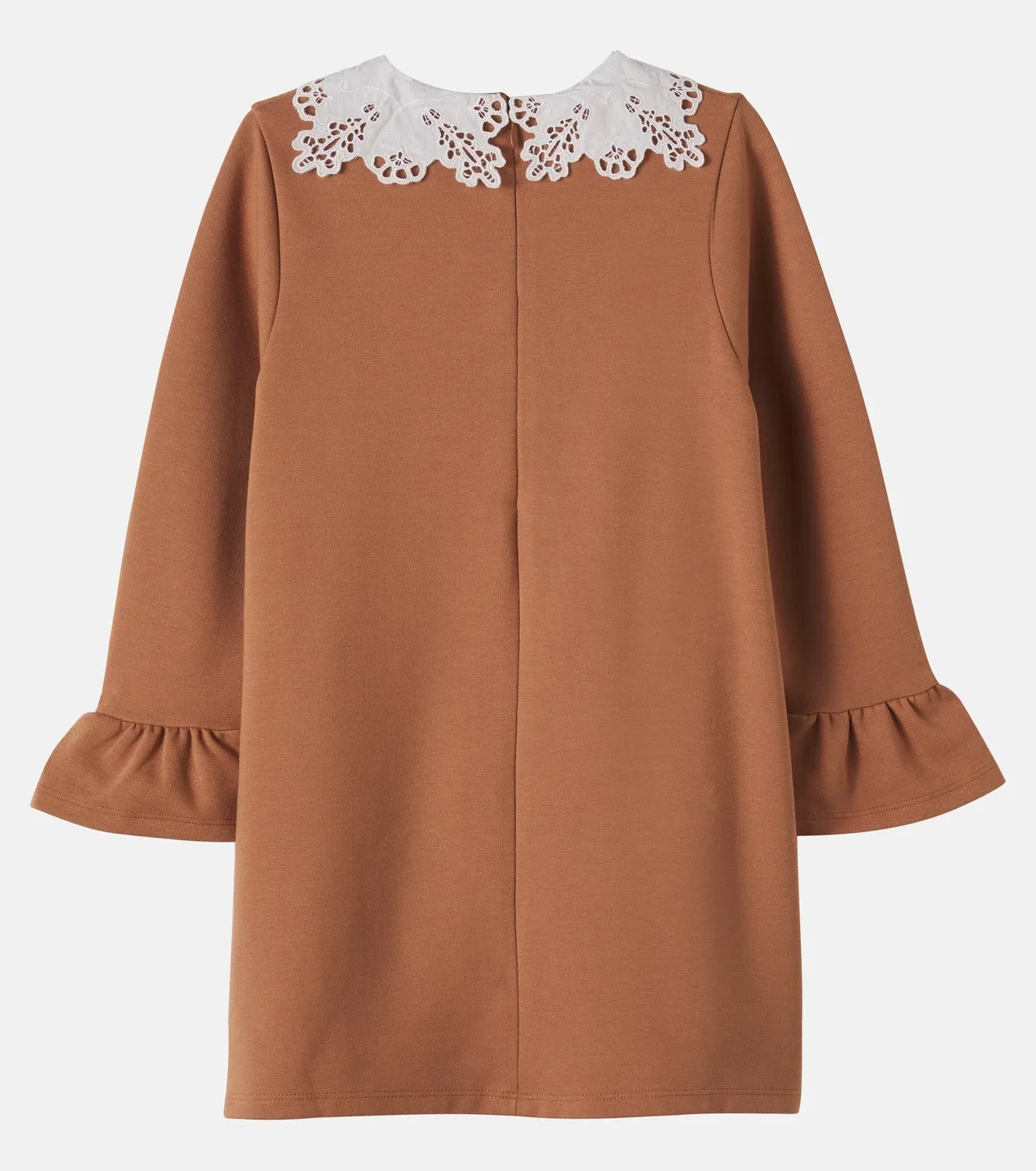 Вышитое платье из джерси с оборками Chloé Kids, коричневый — фото 3