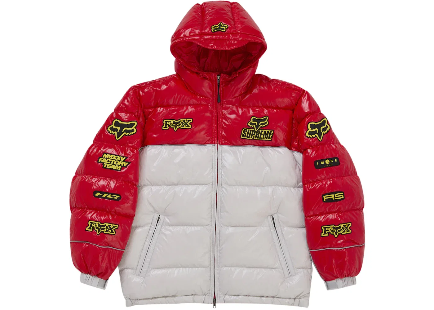 Мужская пуховая куртка с глянцевым покрытием Supreme Fox Racing Shiny Down Puffer Jacket, White
