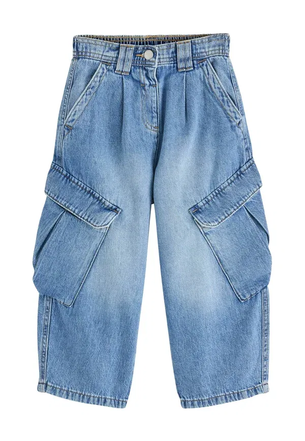 Джинсы из денима Regular fit - cargo barrel jeans - straight leg jeans Next mid blue denim, синий