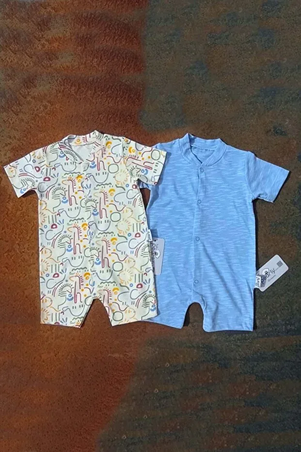 Детский комплект комбинезонов для мальчиков хлопковый Teddy Bear Patterned Badi Bear Embroidered Green Salopet and Socks Set Myzi Store, Mavi — фото 2
