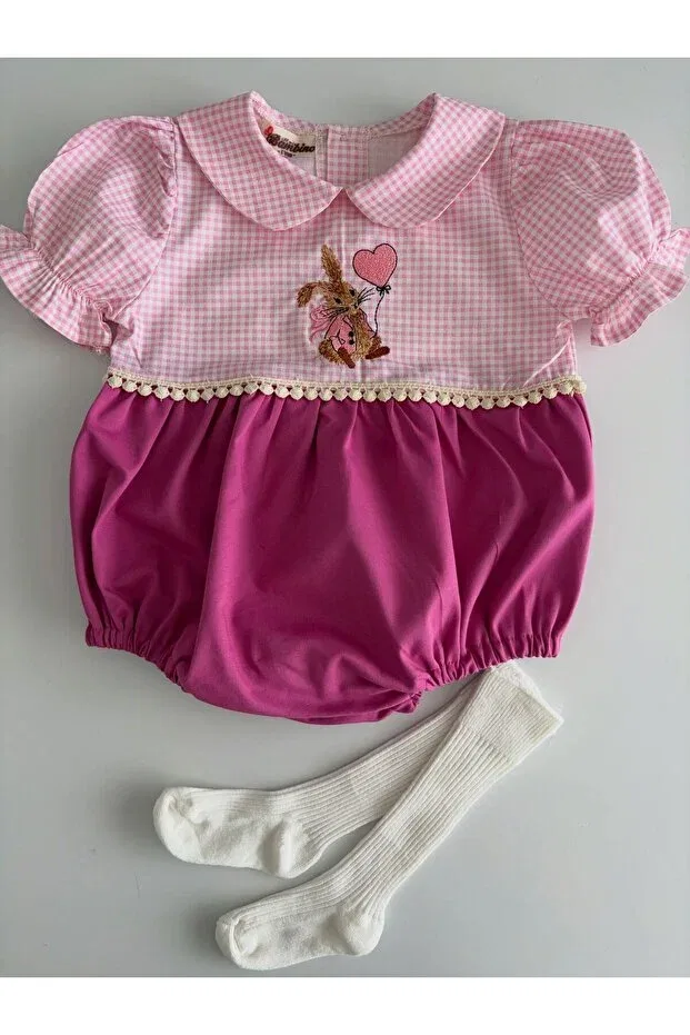 Детский комплект для девочек с принтом Peter Rabbit Embroidered Dress Romper Il Mio Bambino, Fuchsia Pink