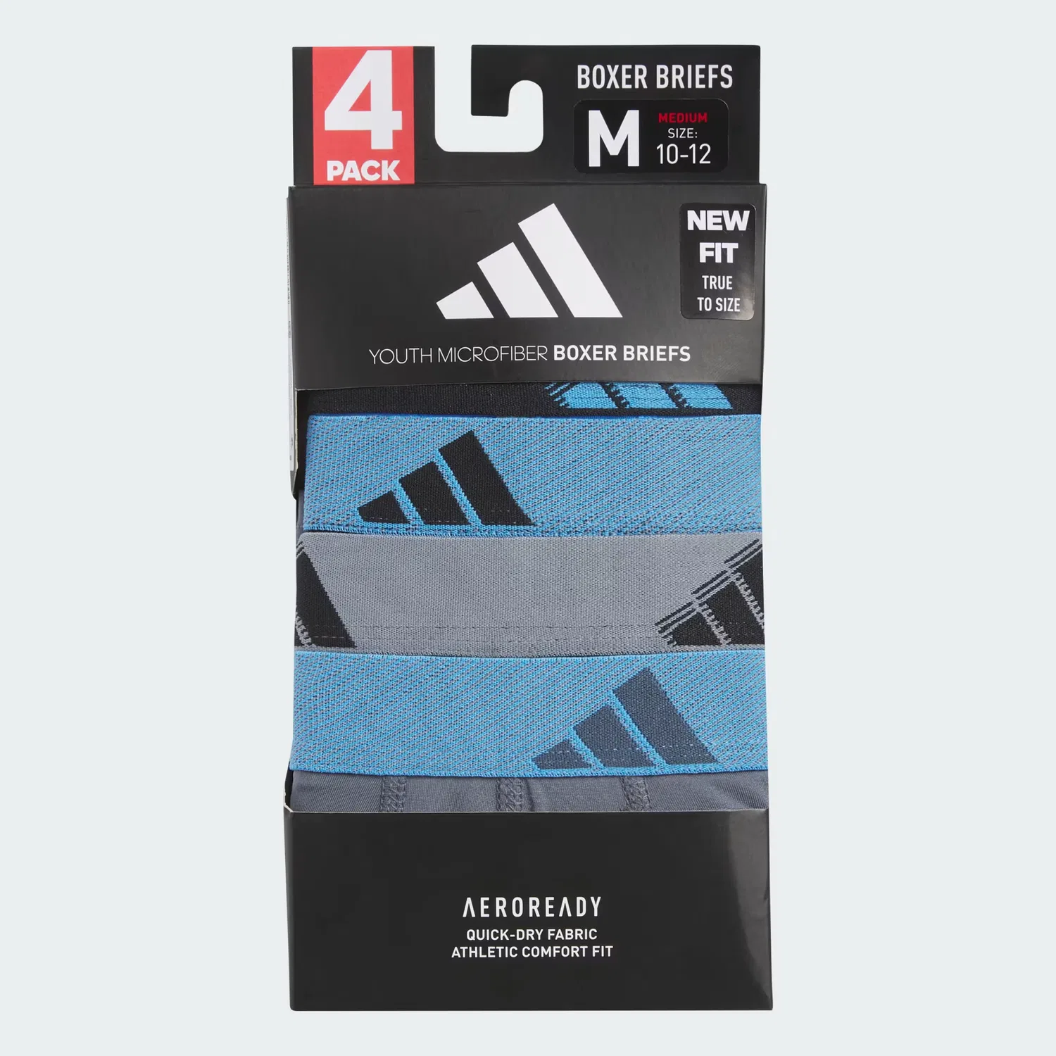 Детские трусы-боксеры быстросохнущие, набор из 4 пар Adidas Sportswear, blue burst/черный/серый — фото 3