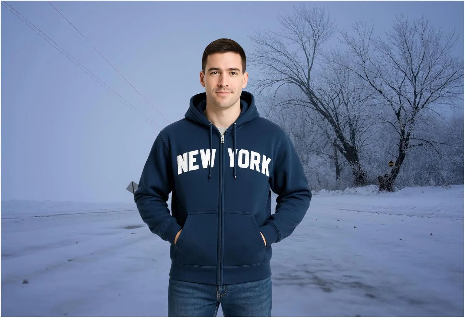 Мужское худи на молнии New York Full Zip, синий — фото 2