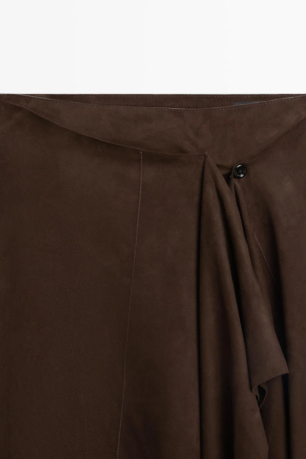 Юбка-миди Massimo Dutti Suede Leather With Ruffle Detail , коричневый — фото 4