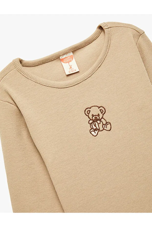 Детская футболка с длинным рукавом с вышивкой Teddy Bear Embroidered Koton, Brown — фото 3