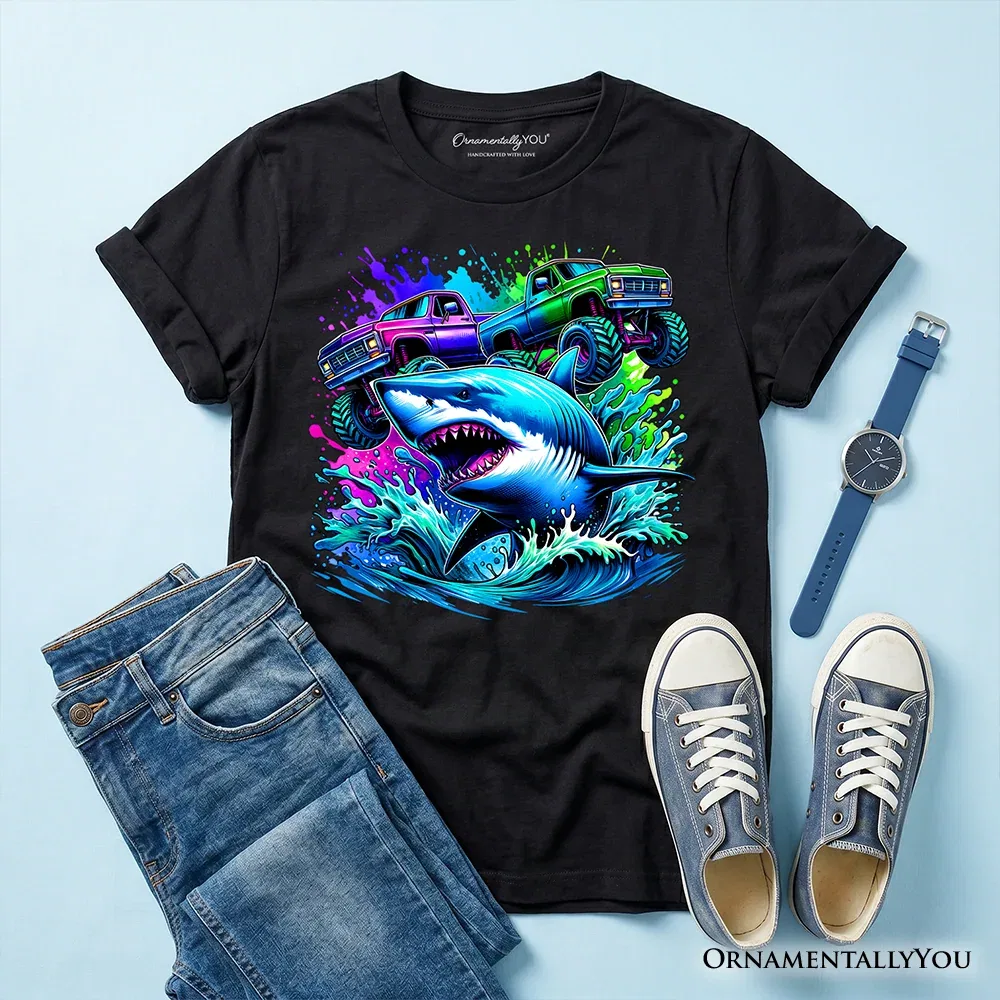 Детская футболка для мальчиков с принтом Trucks Shark OrnamentallyYou, черный