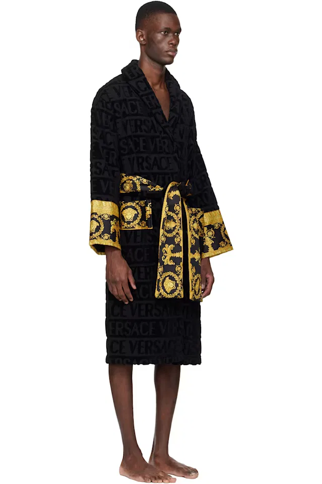 Черный банный халат с надписью Я люблю барокко Versace — фото 2