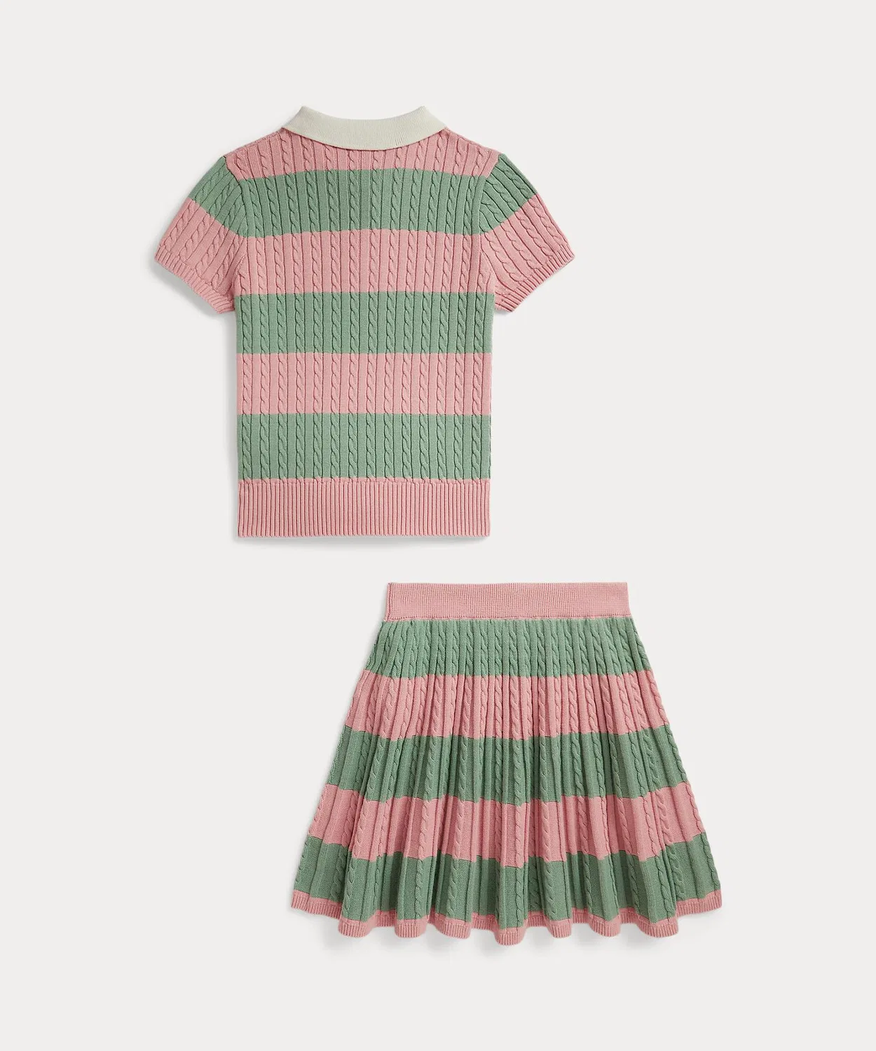 POLO RALPH LAUREN CHILDRENSWEAR Детский комплект из свитера и юбки с полоской и косами Polo Ralph Lauren, Pink — фото 2