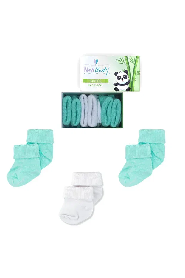 Детские носки для новорожденных из бамбука 3 шт Новогодний блеск Novibaby, Minty