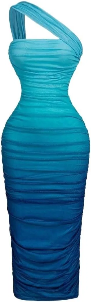 Женское элегантное миди-платье Bodycon с асимметричным вырезом, Blue