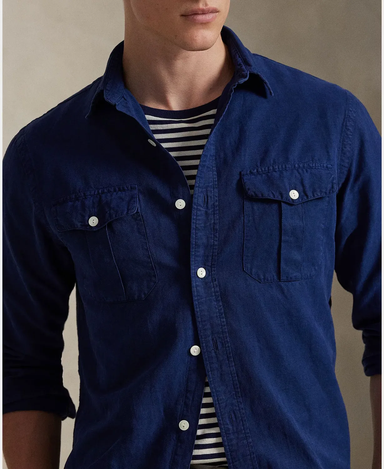 Мужская рубашка из льна, шелка и хлопка Polo Ralph Lauren, Índigo — фото 3