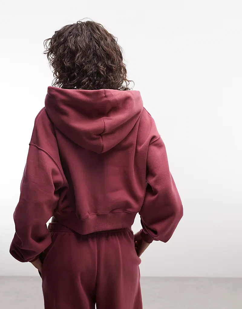 Укороченная толстовка Nike Studio Fleece средней плотности на молнии, розовый — фото 4