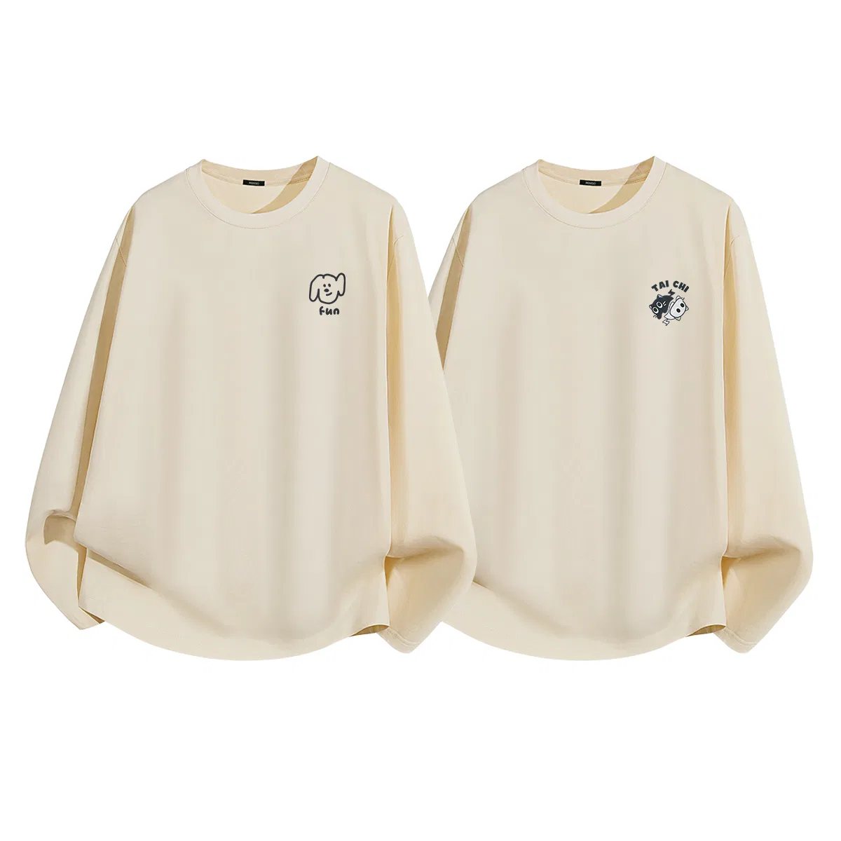 Детская футболка с принтом Unisex Crew Neck Moderate Straight Fit MINISO, Light Beige (Ma Xiu Dog Chest Logo)+Light Beige (B Tai Chi Cat Chest Logo)
