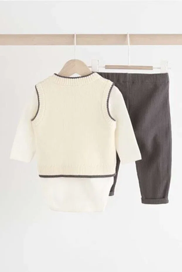 Детский хлопковый комплект из боди и колготок Next Baby, Cream — фото 3