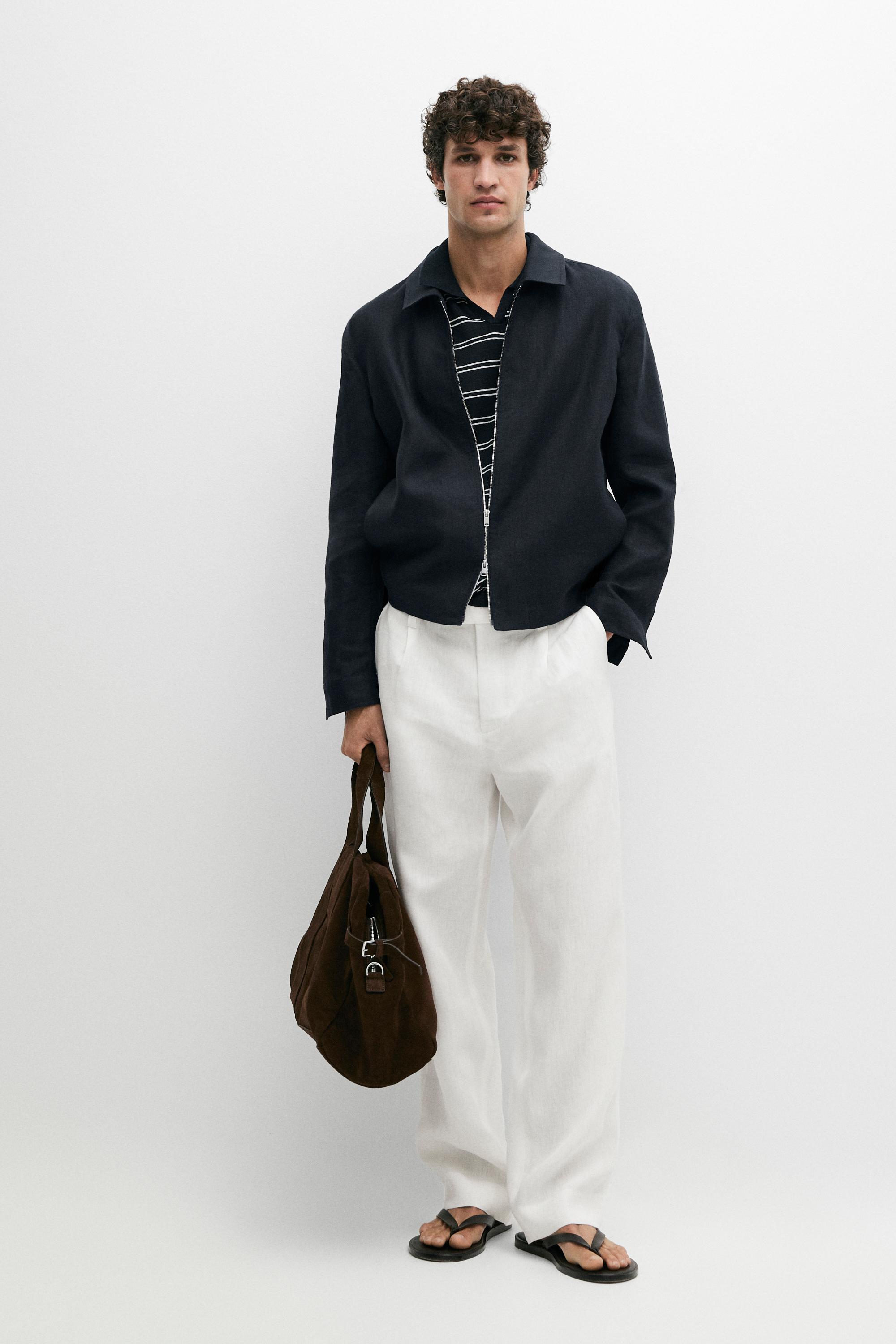 Брюки  Massimo Dutti Darted 100% Linen, белый — фото 2