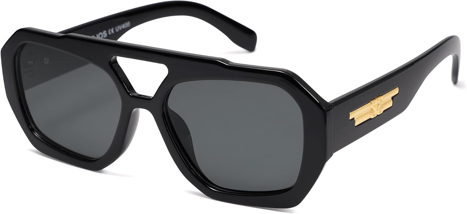 

Солнцезащитные очки-авиаторы SOJOS Trendy для женщин и мужчин, поляризованные, шестиугольная квадратная форма, двойная перемычка, дизайнерский дизайн, модель SJ2288, Black