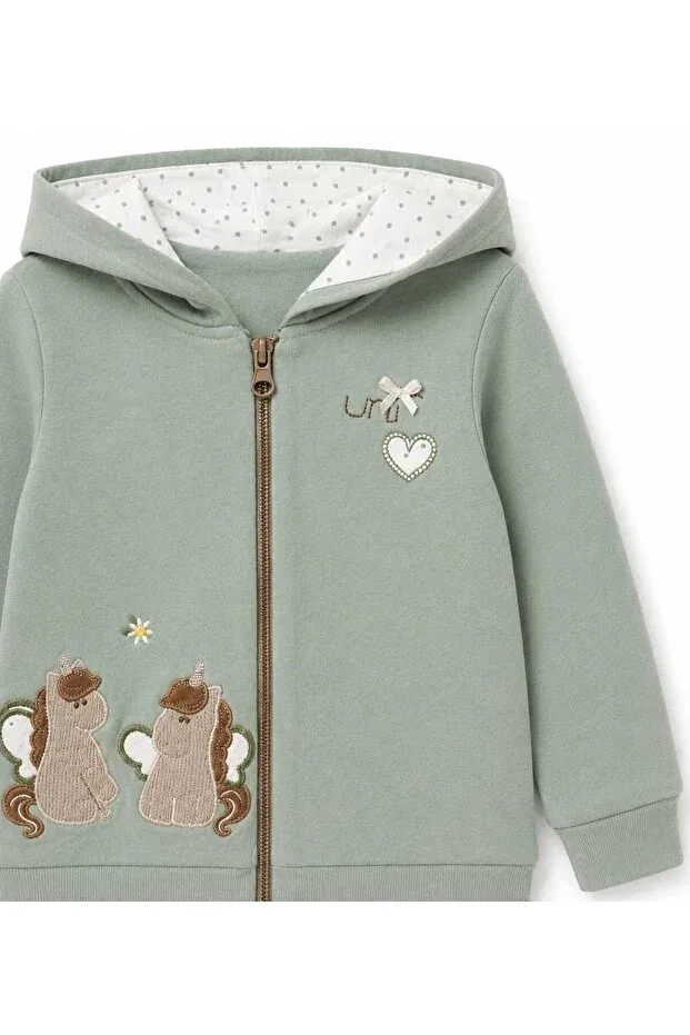 Детский кардиган для девочек с вышивкой Unicorn Embroidered Hooded Nili, Green — фото 4