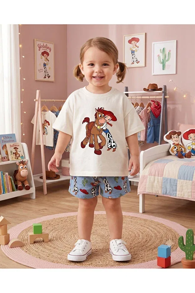 Детская футболка с принтом Cowboy Girl and Horse Themed Babytex, Ecru — фото 2